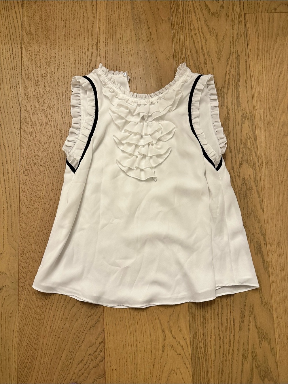 Zara White Ruffle Trim Sleeveless Camisole with Black Piping
